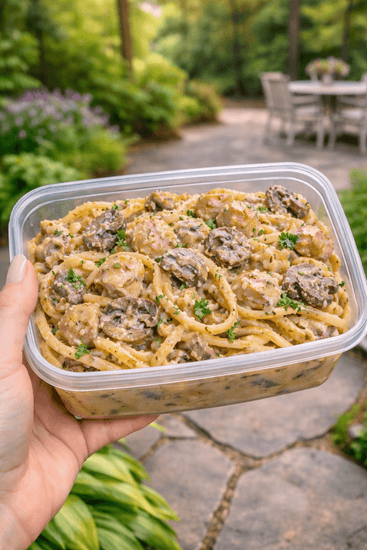 Creamy Chicken & Mushroom Pasta - Last Summer Catering