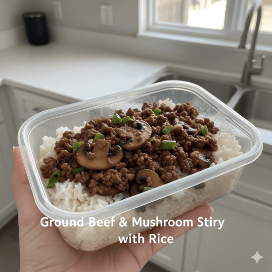 Ground Beef & Mushroom Stir Fry with Rice - Last Summer Catering