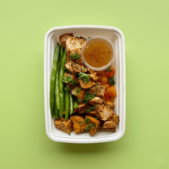 Honey Chili Chicken Bowl halal prepared meal from Last Summer Catering ready to heat and eat