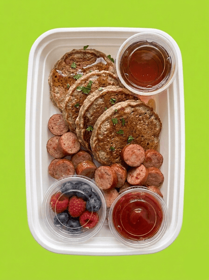 Protein Pancakes & Chicken Sausage halal prepared meal from Last Summer Catering ready to heat and eat