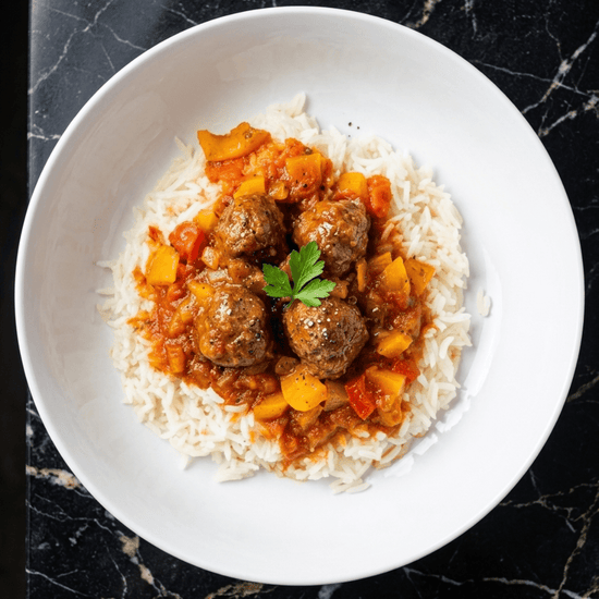 Meatballs in Tomato Sauce with Rice - Last Summer Catering